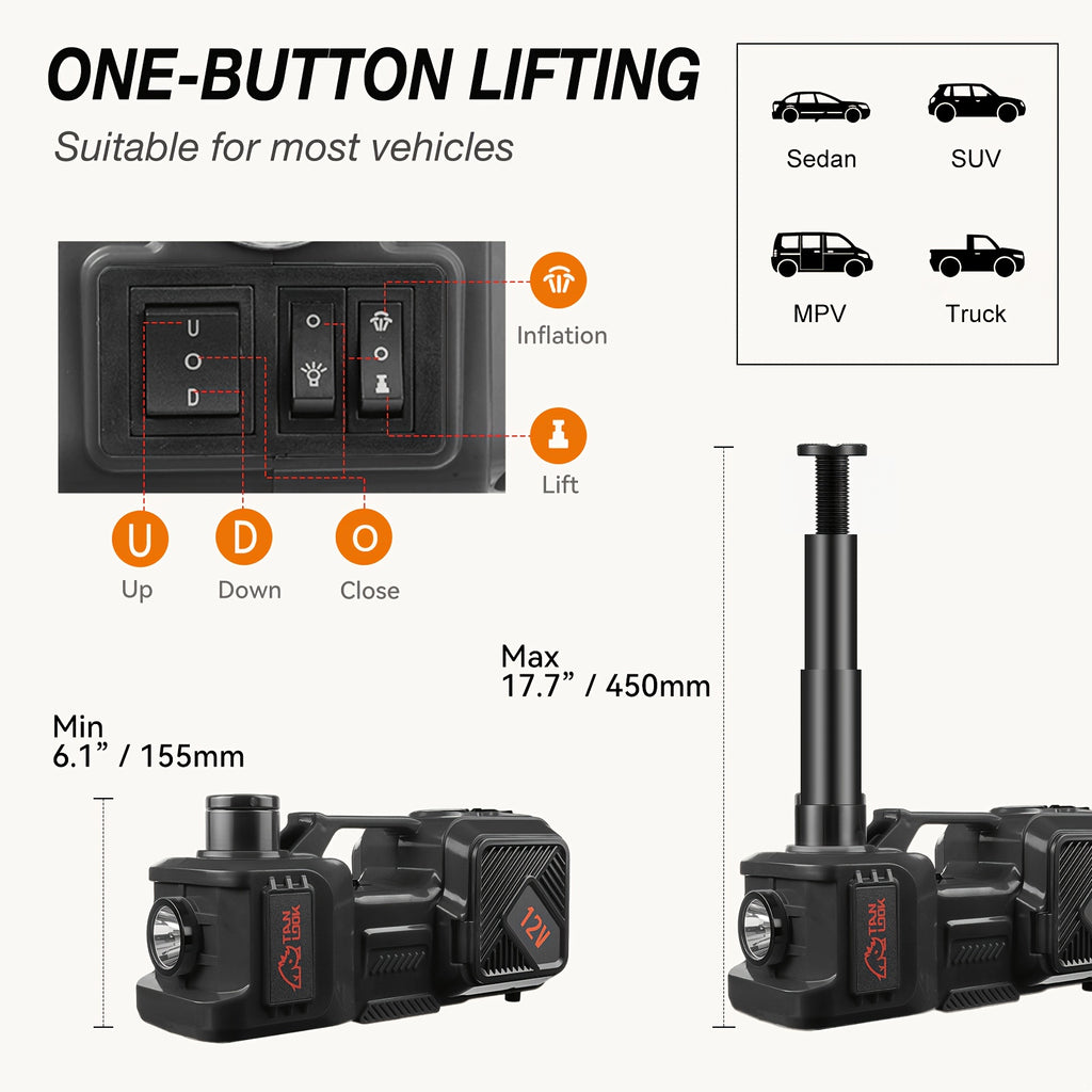 5-Ton Electric Hydraulic Car Jack with Air Pump & LED Light