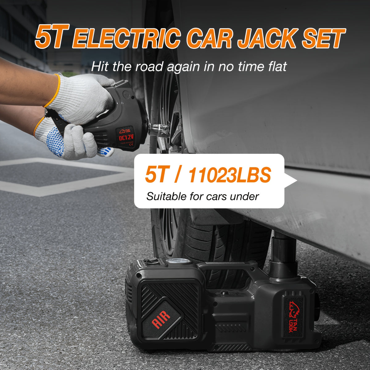 5-Ton Electric Hydraulic Car Jack with Air Pump & LED Light