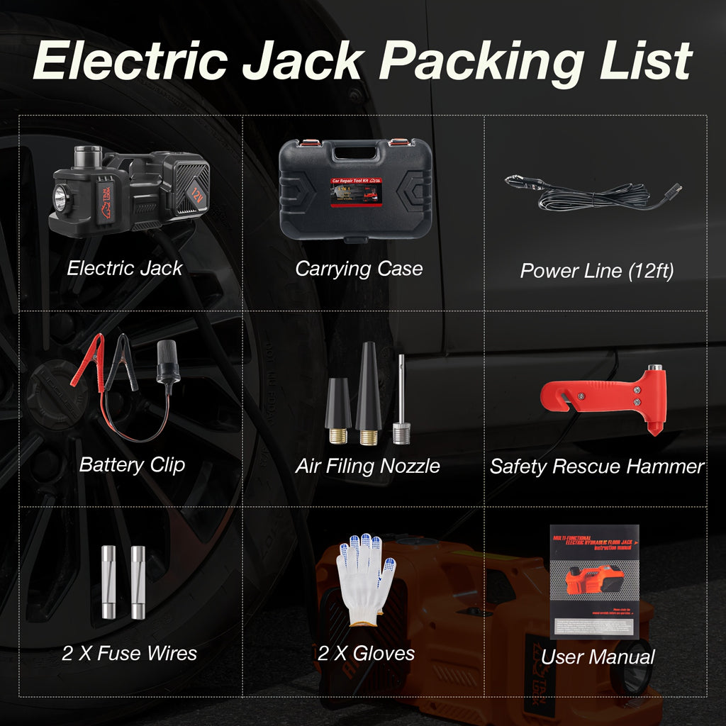5-Ton Electric Hydraulic Car Jack with Air Pump & LED Light
