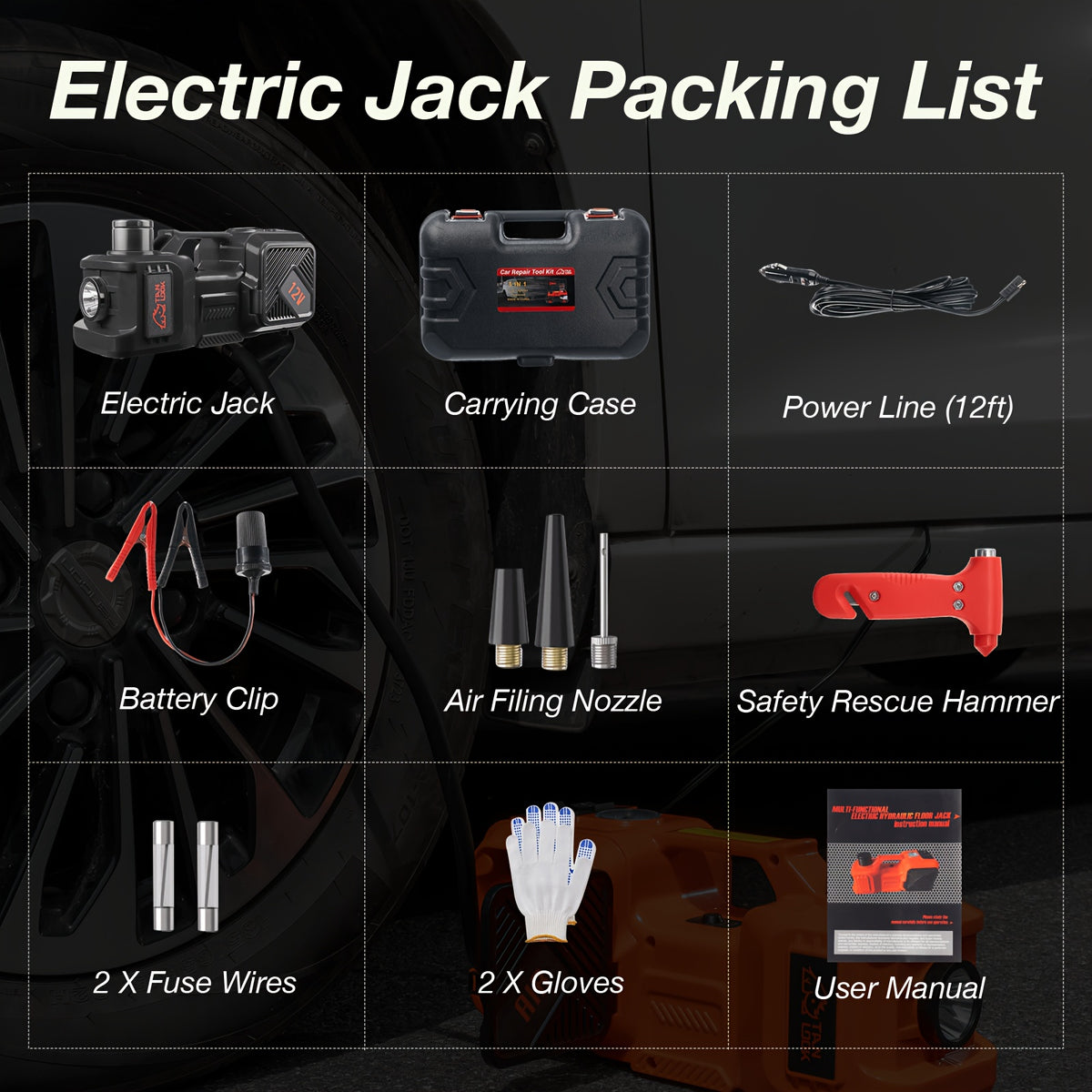 5-Ton Electric Hydraulic Car Jack with Air Pump & LED Light