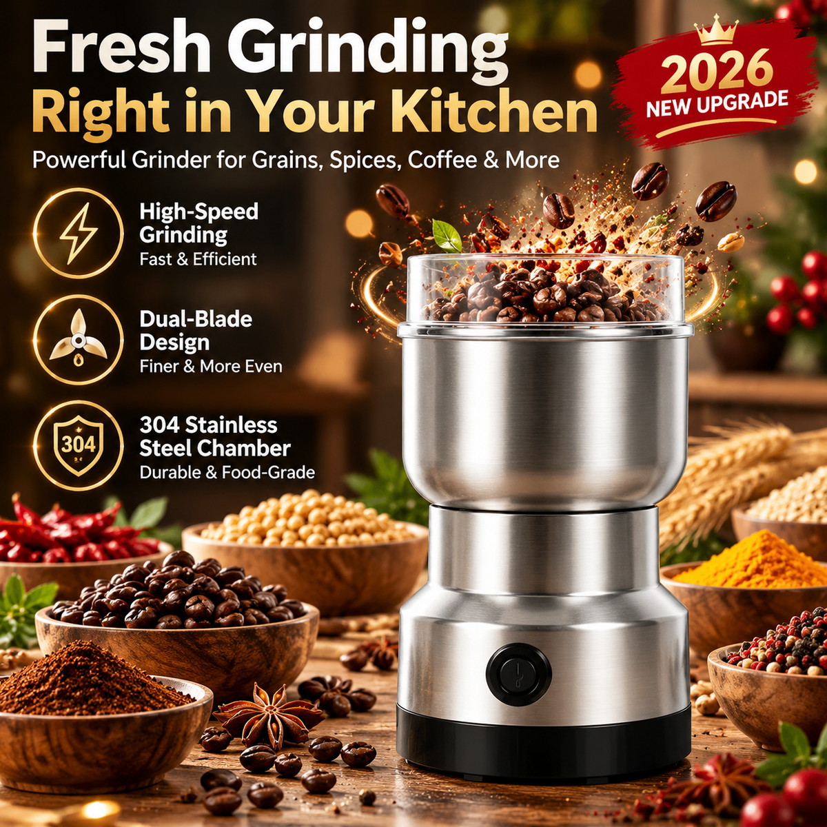 🏠Home Find | Electric Grain & Spice Grinder with Stainless Steel Chamber