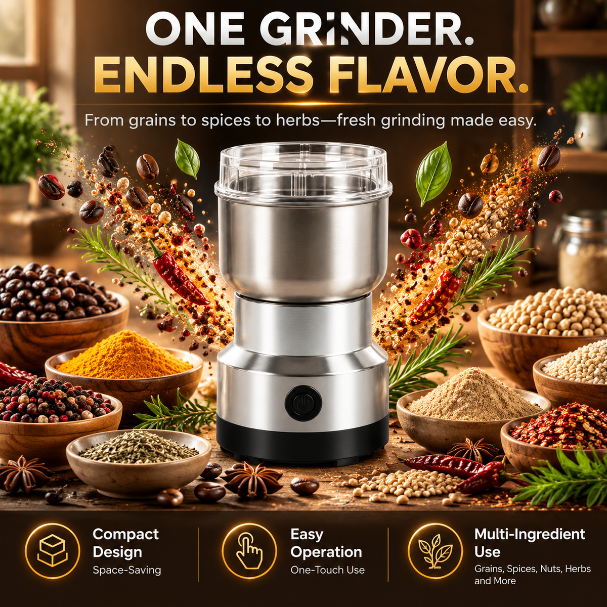 🏠Home Find | Electric Grain & Spice Grinder with Stainless Steel Chamber